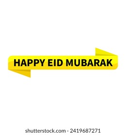 Happy Eid Mubarak Text In Yellow Ribbon Rectangle Shape For Promotion Information Business Marketing Social Media Announcement
