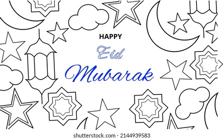 Happy Eid Mubarak Typography Arabic Outline Stock Vector (Royalty Free ...