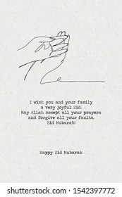 happy eid mubarak typography slogan illustration on paper background, hand drawn style design, card illustration vector (Greeting).