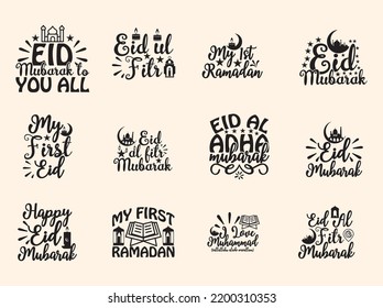 Happy eid mubarak typography t shirt design