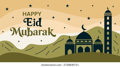 Feliz Anuncio de Vector eid mubarak con tipografía decorativa fondo minimalista islámico
