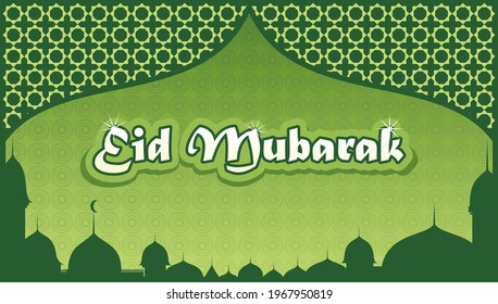Happy eid mubarak vector. Eid mubarak greeting card background with the mosque. green wallpaper