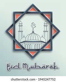 Happy Eid Mubarak Vector Illustration suitable for Poster Banner Greeting card and others, Eid Mubarak Template with Art Line Style