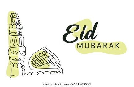 Happy Eid Mubarak Vector Illustration with Line Art Vector.