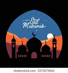 Happy Eid Mubarak vector illustration for t shirt,poster etc with black background