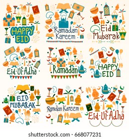 Happy Eid and Ramadan Kareem Holiday and Festival wishing and greetings  in vector