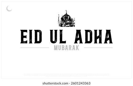 Happy Eid Ul Adha Mubarak Design with greetings on a white Background, Vector Design of Eid Mubarak, Arabic Calligraphy of Eid Mubarak, Vector design of Eid Al Adha with Arabic and English Typography