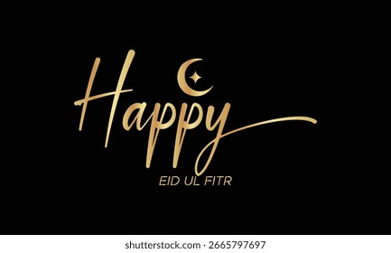 Happy eid ul fitr ouro caligrafia no fundo preto