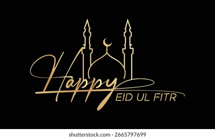 Happy eid ul fitte Goldkalligrafie auf schwarzem Hintergrund