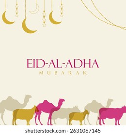 Feliz Eid-Al-Adha Mubarak modelo vetorial, cartão de saudação Eid-Al-Adha, ilustração vetorial.
