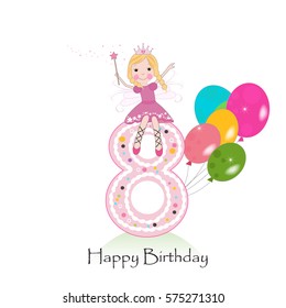 Happy eighth birthday greeting card with fairy tale