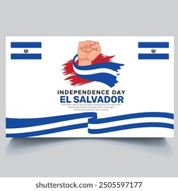 Happy El Salvador Independence Day Banner and hand flag design vector