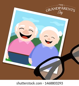 Happy elder couple on a photography. Happy grandparents day - Vector