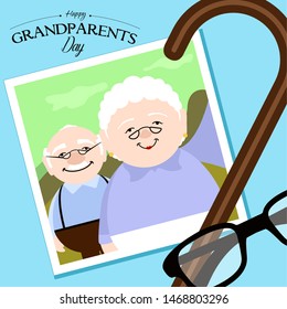 Happy elder couple on a photography. Happy grandparents day - Vector