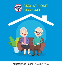 Happy elder couple sitting stay at home to prevent virus covid-19,Happy senior man woman family sitting on the sofa and rest