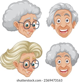 Feliz pareja de ancianos retratada en un estilo vectorial de dibujos animados