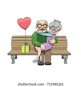 Happy elderly couple in love celebrating National Grandparents Day. Cartoon vector illustration
