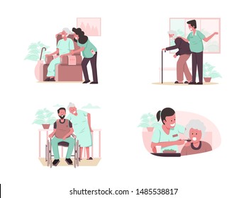 Happy Elderly Couple, Senior Health Checkup, Elder With Caregiver Or Nurse Illustration Concept. Modern Design Concept.Vector Illustration EPS 10