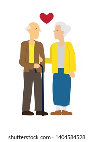 Happy elderly couple showing affection over each other. Concept of love and affection. Flat vector isolated illustration.