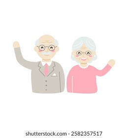 Happy Elderly Couple Smiling and Waving in Cheerful Senior Moment