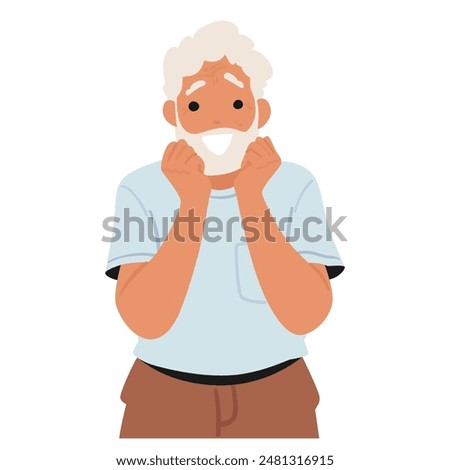 Happy Elderly Man Character With A Surprised Expression, Cheerful Face And Casual Outfit Convey A Sense Of Joy And Excitement, Representing Positive Emotions And Reactions. Cartoon Vector Illustration