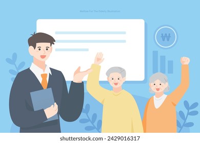 Happy Elderly Medical Insurance Illustration 