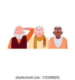happy elderly men sharing at home vector illustration design