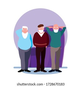happy elderly men sharing at home vector illustration design