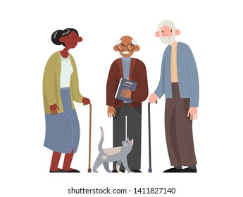 Happy elderly people. Old men and women.