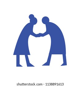 Happy elderly seniors couple hold hands vector silhouette.