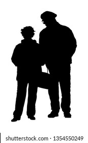 Happy elderly seniors couple together vector silhouette isolated. Old man person walking without stick. Mature old people active life. Grandfather and grandmother in love. Health care in nursing home