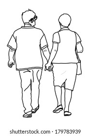 Happy elderly seniors couple vector, together on white background. 
