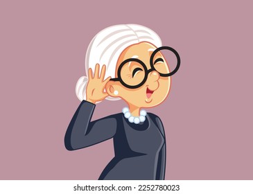 
Happy Elderly Woman Listening Vector Cartoon Illustration. Senior grandma using hearing aid for better understanding and communication
