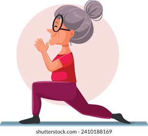 
Happy Elderly Woman Yoga Pose Cartoon Illustration. Active senior lady trying to exercise to stay healthy 
