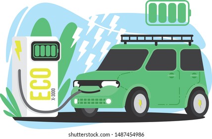 happy electric car feeding up