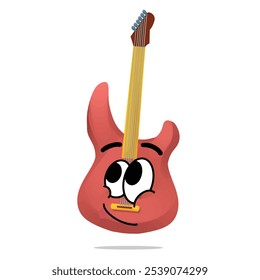 happy electric guitar mascot illustration. fun and playful concept. hobby, interest, lifestyle, song, singer, sound, and music themes