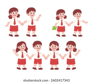 Happy Elementary School Students Holding Hands Illustration
