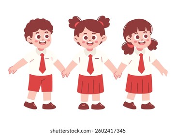 Happy Elementary School Students Holding Hands Illustration