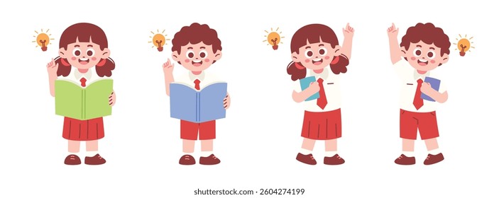 Happy Elementary Students Get Idea Illustration