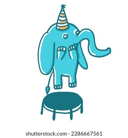 Happy elephant bouncing on trampoline. Vector illustration in cartoon flat style isolated on white background.