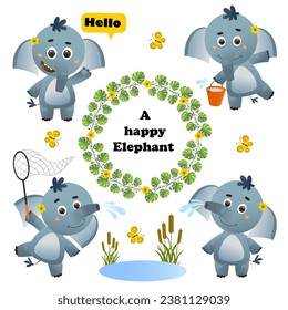a happy elephant. collection. vector