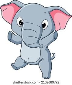 The happy elephant is dancing with the excited expression of illustration