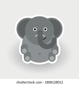 Happy Elephant - Funny Cartoon Animal. Children Character. Simple Vector Illustration With Dropped Shadow.