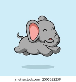 Elefante feliz saltando y corriendo ilustración de color plano de dibujos animados