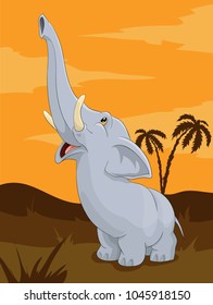 Happy elephant on savanna