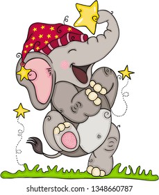 Happy elephant playing with star
