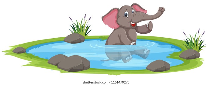 Happy elephant playing in the water illustration