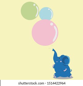 

The happy elephant take a walk and blowing bubbles.