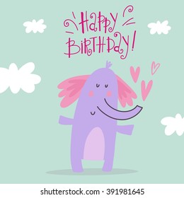 Happy elephant vector card