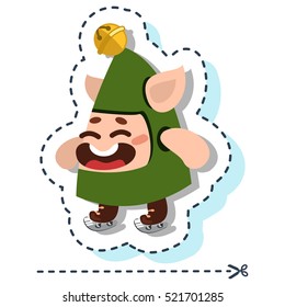 Happy Elf on skates isolated on a white background. Vector patch badges.